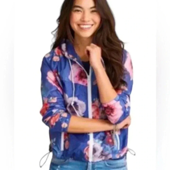 American Eagle outfitters floral windbreaker hoodie jacket - Picture 1 of 12